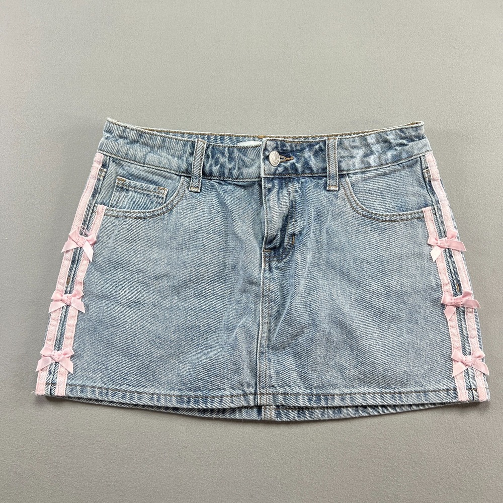 Ashley Mason Denim Mini Skirt Women 1/25 Blue Denim Cotton Light Wash Streetwear